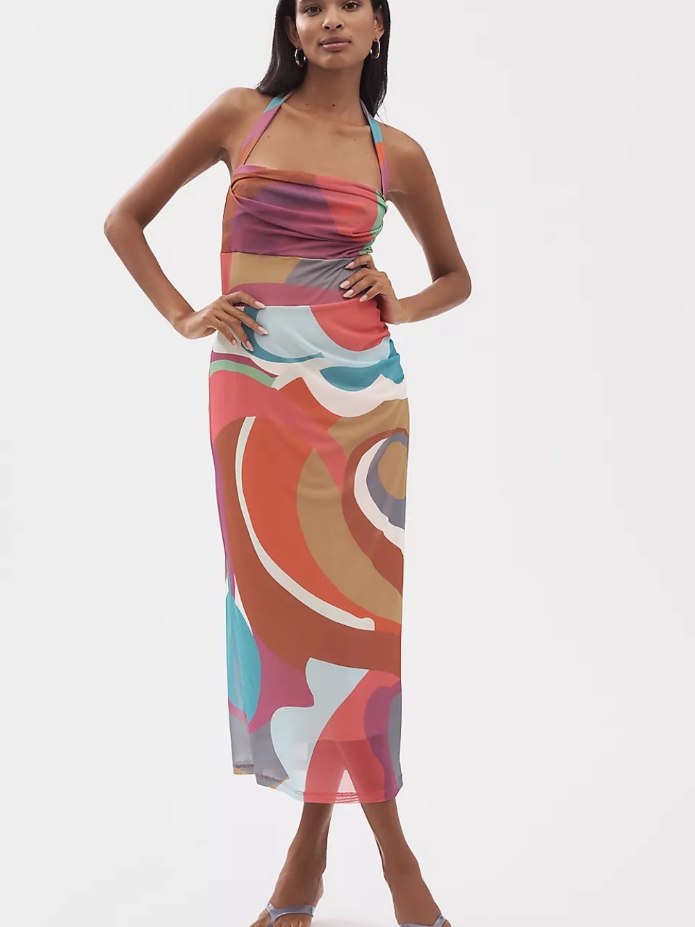 Anthropologie Multicolor Abstract Halter Midi Dress